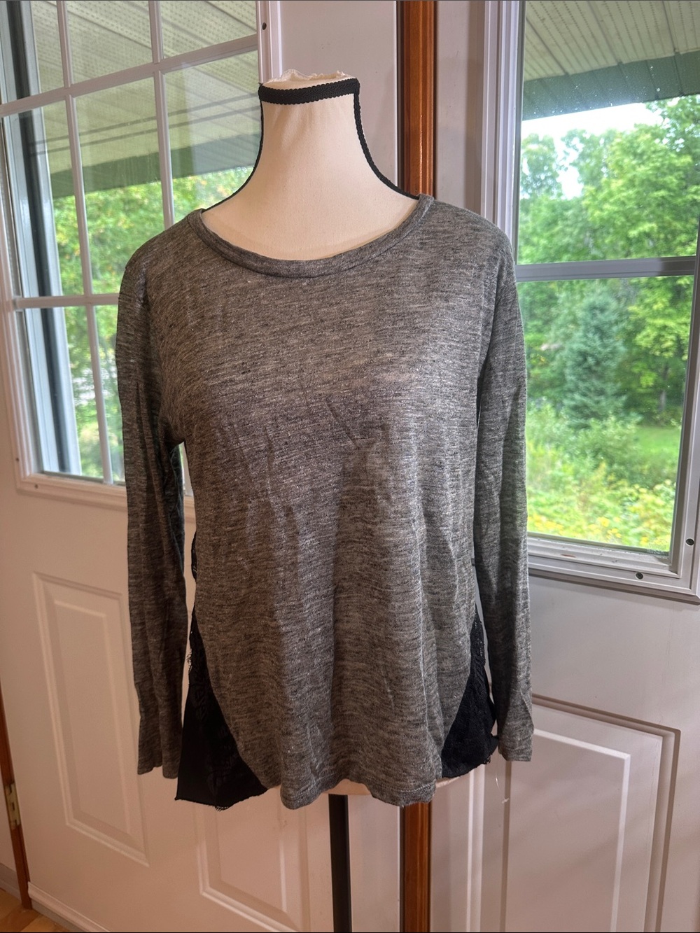 Sandro Heather Gray Long-Sleeve Layered-Hem Knit Top